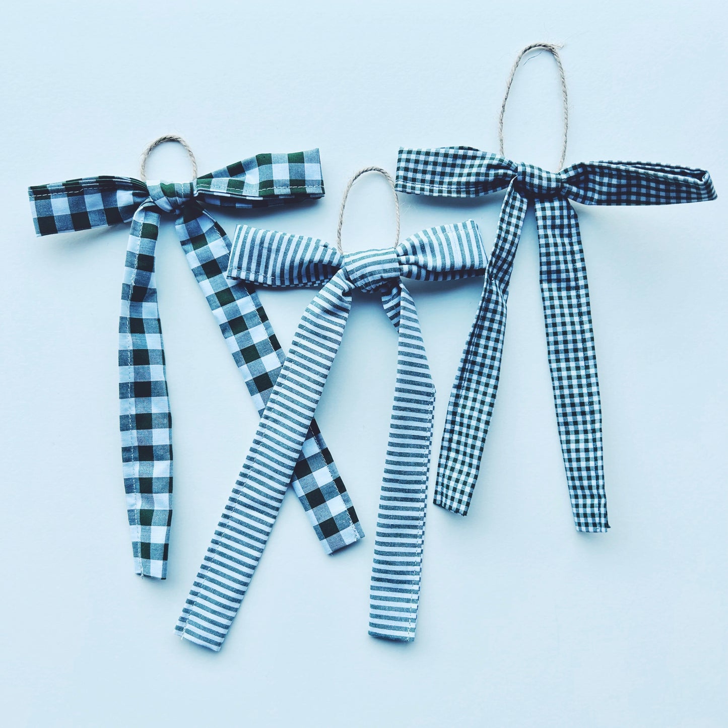 Set Of 3 Gingham Bows - Green