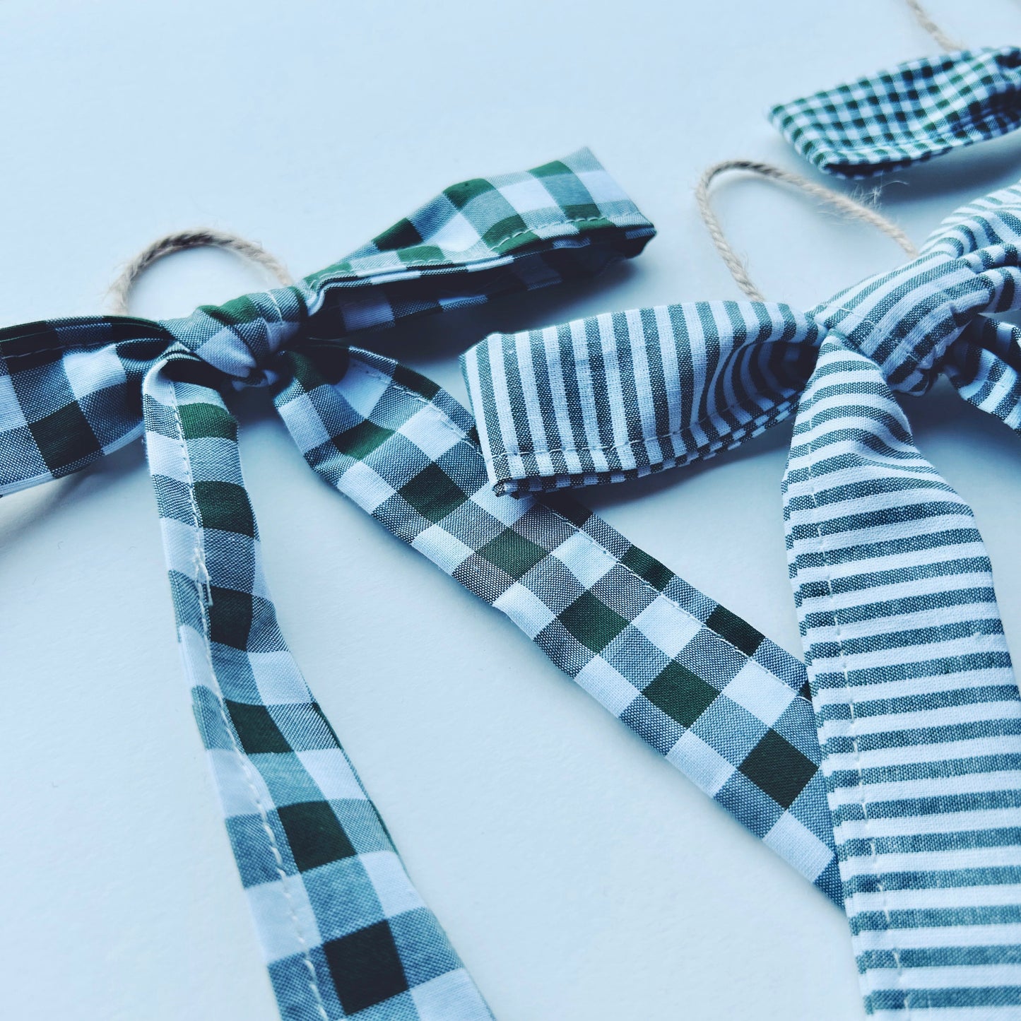 Set Of 3 Gingham Bows - Green