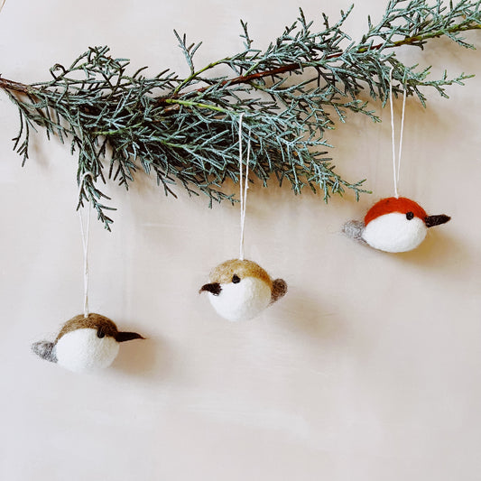 Felted Robin Christmas Decorations - Set of 3