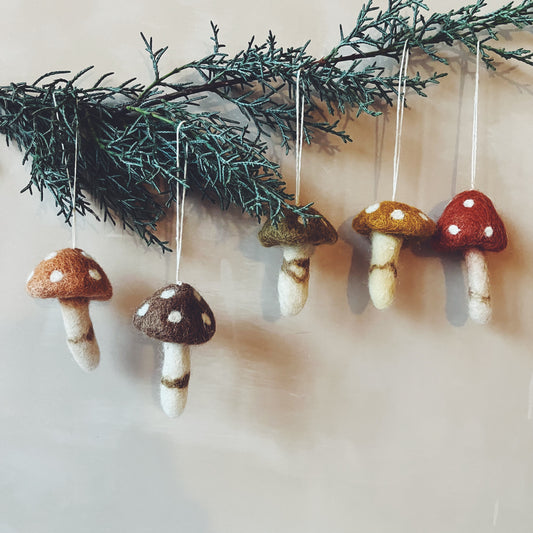 Felted Mushroom Christmas Decorations - Set of 5