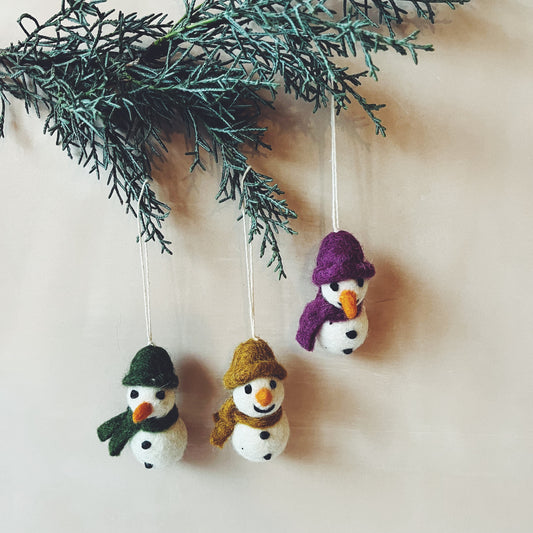 Felted Snowperson Christmas Decorations - Set of 3