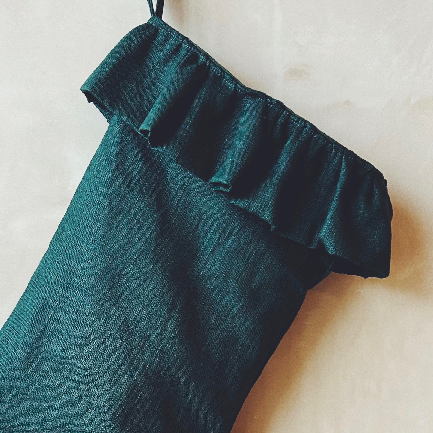 Dark Green Linen Christmas Stocking