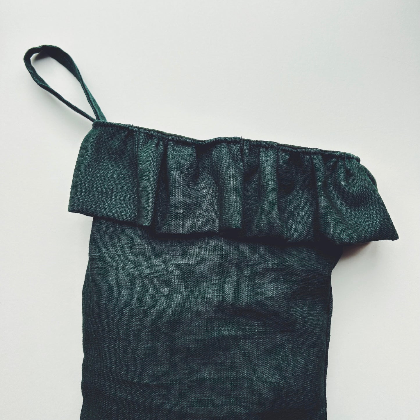 Dark Green Linen Christmas Stocking