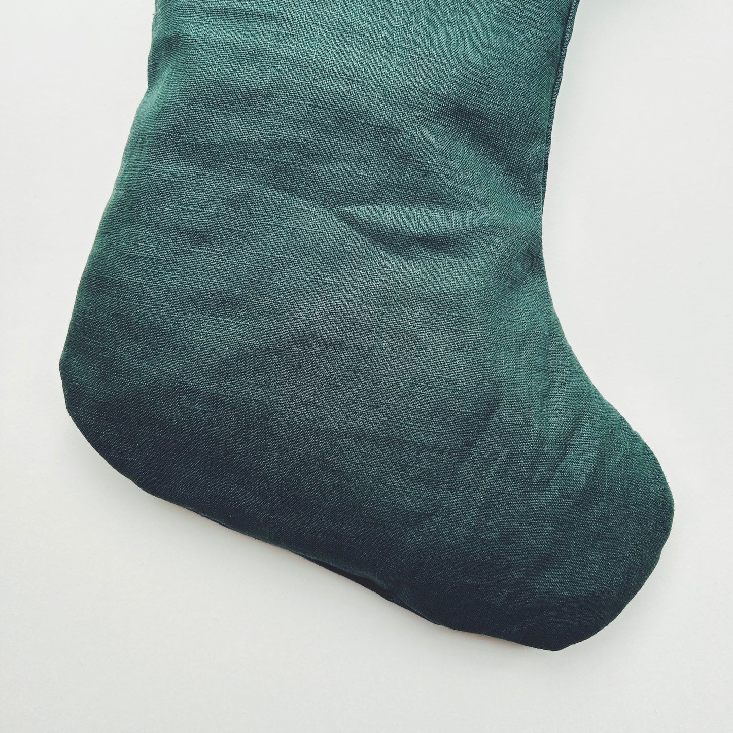 Dark Green Linen Christmas Stocking