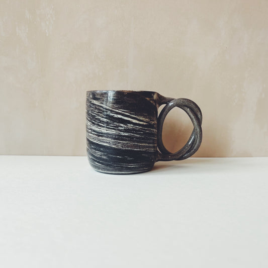 We Are Clay Handmade Marbled Ceramic Pretzel Cup - Black & White