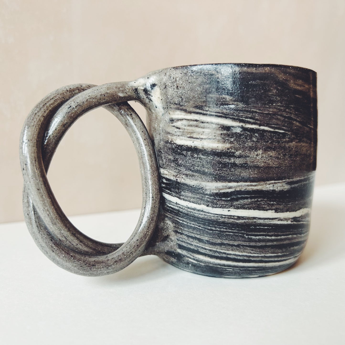 We Are Clay Handmade Marbled Ceramic Pretzel Cup - Black & White