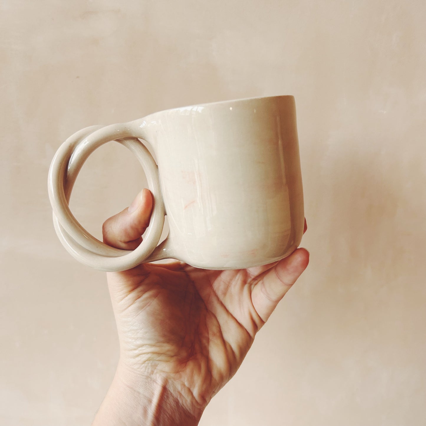 We Are Clay Handmade Marbled Ceramic Pretzel Cup - Pink & White