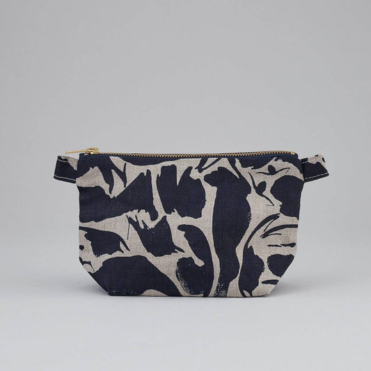 Linen Wash / Make Up Bag - Navy Abstract