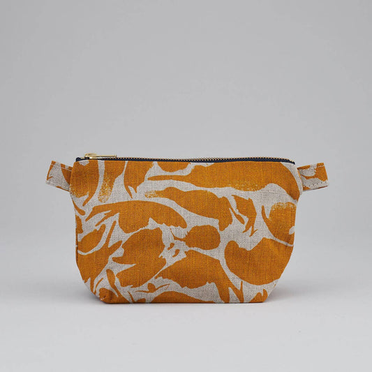 Linen Wash / Make Up Bag - Mustard Abstract